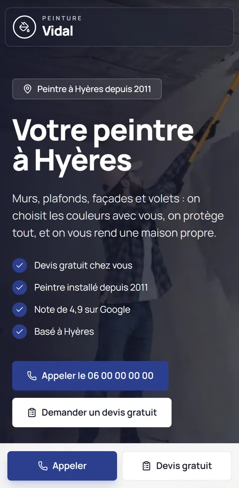 Exemple de site de peintre, vu sur téléphone