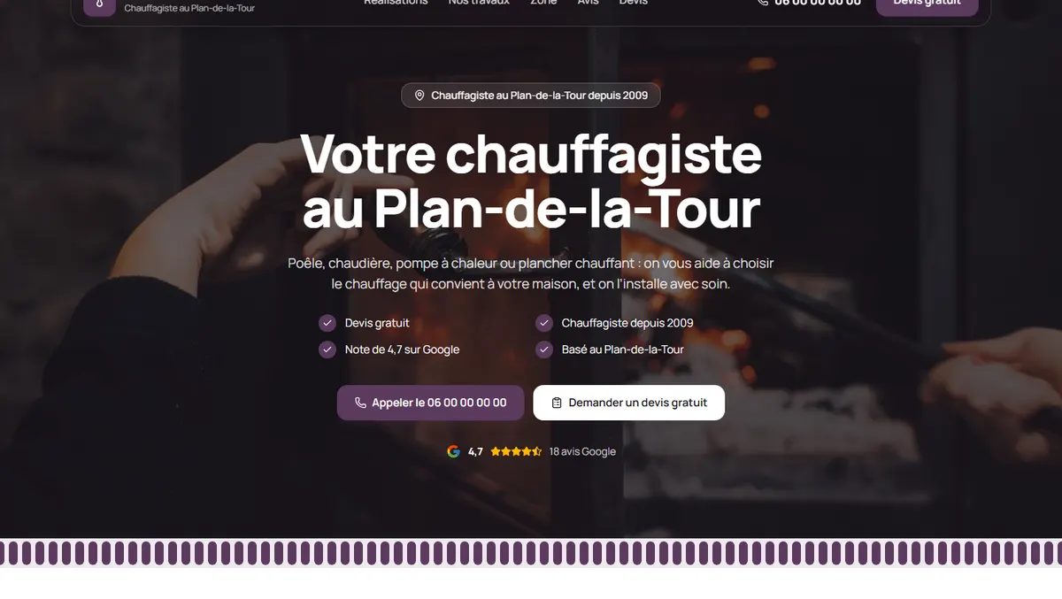 Exemple de site : chauffagiste au plan-de-la-tour